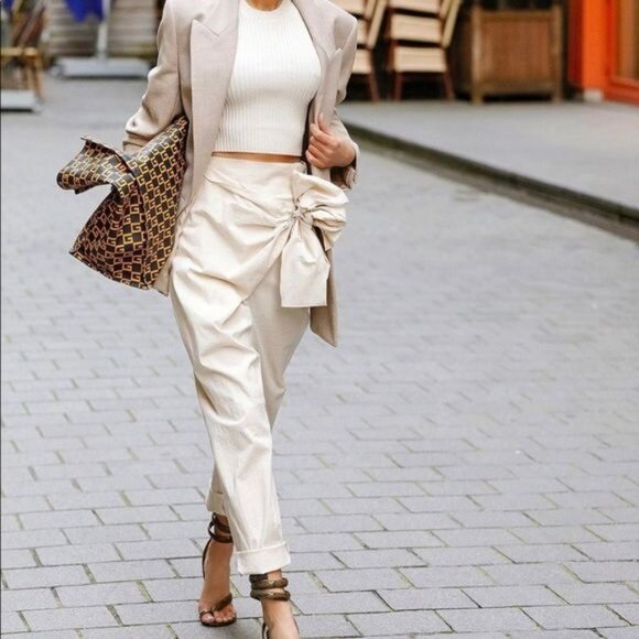 Zara Pants - Zara Womens XL High Waisted Tapered Leg Capri Trousers Pants Cream Off White